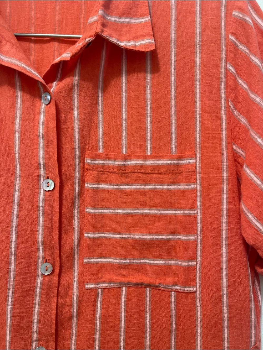 Made in Italy Coral Stripe Button-Front Midi Shirt Dress - Picture 2 of 8